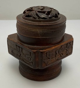 Antique Quing Dynasty Carved Lotus Zitan Incense Box With Cover (Lid Has Missing Piece On Rim) 3 x 3 x 4
