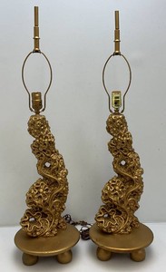 Antique Mid -Century Rector Of California Casted Pottery Table Lamps 35 Tall (One Has Repaired Chip On Base)