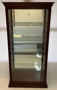 High End Howard Miller Collectors Cabinet 13 34 x 38 34 x 78 Lighted Glass Display Case With Beveled Front Glass, Four Glass Shelves And side glass that Opens