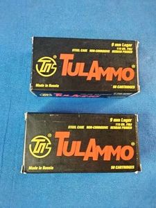 (100) Rounds Two 50-round boxes of TulAmmo 9mm Luger ammunition.