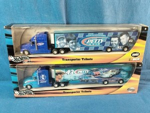 Hot Wheels Racing Richard Petty Transporter Tribute die-cast trucks.