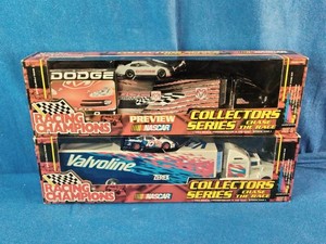 Racing Champions NASCAR Collectors Series transporter and die-cast stock car sets.