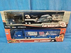A Winners Circle 164 scale Trailer Rig diecast truck featuring Dale Earnhardt Sr. and his #3 GM Goodwrench Service Plus team