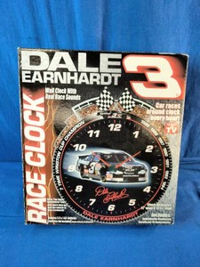 This Dale Earnhardt Sr. #3 Race Clock features a car that races around the clock face every hour.