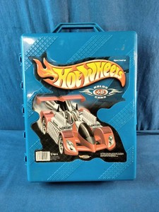 This is a vintage blue Hot Wheels 48 Car Travel Case manufactured by Tara Toys, likely from 2002.