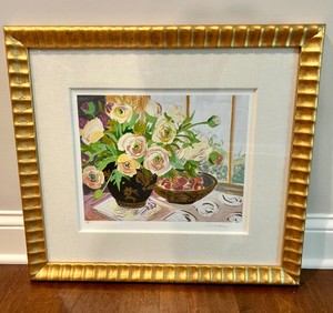 Signed Floral Print in Gold Frame