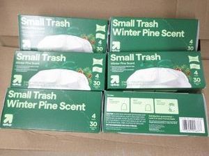 6 30 Count 4 gallon trash bags...