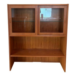 DR - Display Cabinet - Mid-Century Teak Bookcase With Glass Doors