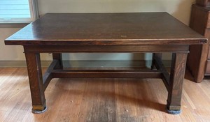BR3 - Vintage Mission Style Oak Trestle Dining  Library Table
