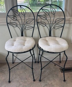 P - Two Patio Chairs - Vintage Leaf-Back Metal
