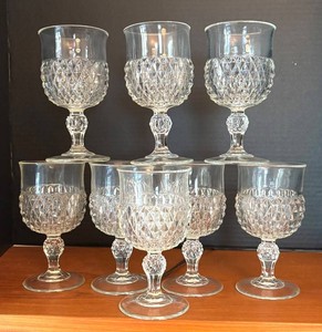 K - Set of 8 Vintage Indiana Glass Diamond Point Goblets