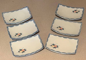 LR - Set of Six Floral Accented Asian Sushi Plates
