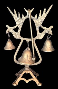 LR - Vintage Brass Triple Bell Stand With Bird Details