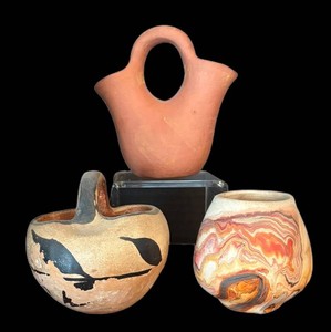 LR - Native American Style Pottery Vase Trio