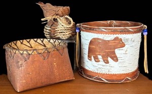 LR - Birch Bark Basket Trio Rustic Home Decor (Lot of 3)