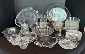 LR - Assorted Vintage Crystal and Clear Glass Platters, Bowls, Dishes and More