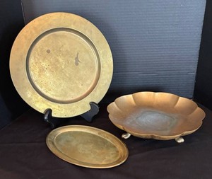 LR - Trio of Vintage Brass Platters