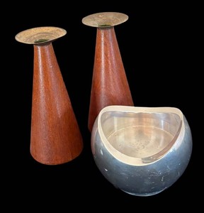 K - Vintage Candle Holders by EK of Norway and Nambe Bowl