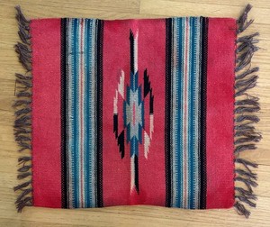 LR - Vintage Chimayo Weaving Hand-Woven Wool Textile 18 X 19.5 in