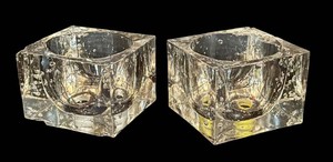 LR - Candle Holders - Vintage Mid-Century Modern Ice Cube Glass (Lot of 2)