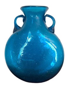 DR - Vintage Blown Glass Vase - Roman Style Turquoise Round Bottom