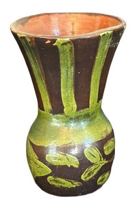 LR - Pottery Vase with Hand Painted Fish & Leaf Design