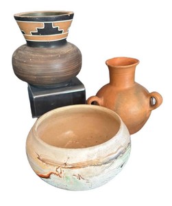 K - Southwest Pottery Selection Nemadji Bowl & Terracotta Vases (Lot of 3)