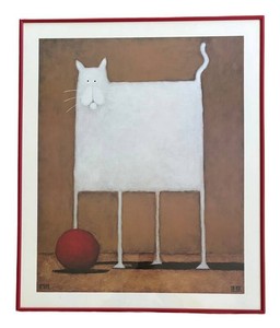 LR - White Cat With Red Ball Print by Daniel Patrick Kessler