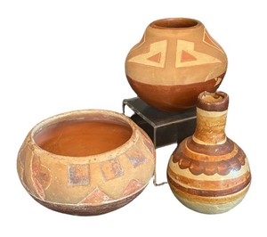 DR - Southwest Pueblo Pottery Vessels - Polychrome & Redware (Lot of 3)