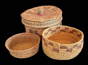 DR - Woven Native American Baskets With Lidded Basket (Lot of 3)