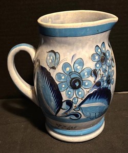 LLR - Vintage Hand Painted Floral Mexican Pottery Pitcher