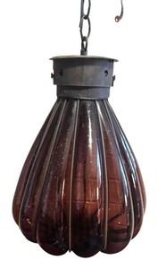 LLR - Pendant Light Amber Ribbed Glass Hollywood Regency Style