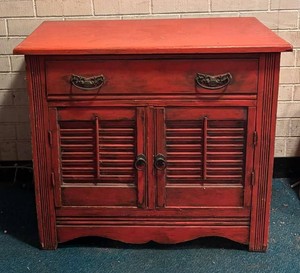 LLR - Vintage Red Louvered Storage Cabinet