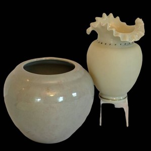 DR - Decorative VINTAGE Vase Set Haeger Pot & Bristol Hand Blown Glass Vase