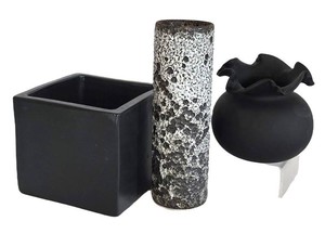DR - Pigeon Forge Pottery Vase,  Bennington Potters Square Platter and Matte Black Finish Glass Vase