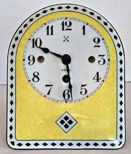 DR - Vintage Wall Clock Hamburg American Clock Co 8-Day Art Deco Enamel Face