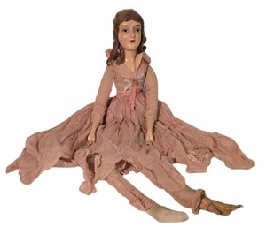 LL - Antique Doll 29.5 in Tall Pink Dress Missing Shoe & Thumbs