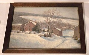 LL - Framed Winter Landscape Painting Under Glass Unsigned