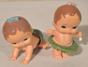 LL - Vintage Wind Up Dolls Pair Crawler & Walker