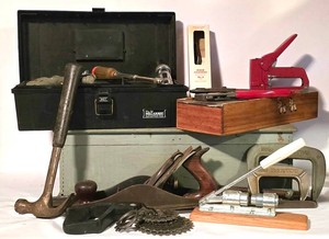 LL - Vintage Hand Tools Mixed Lot Wooden Toolboxes, Planer, Nails & Assorted Tools