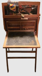 LL - Vintage Childs Wooden Easel With Paper Roll Natural Slate Compy