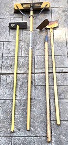 G - Yard Tools - Jobsite Broom, Push Broom, Hoe & Scraper (Lot of 4)
