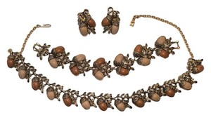 DR - Acorn Motif Jewelry Set Necklace Bracelet Clip Earrings