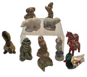 DR - Miniature Porcelain Animal Figurines Wades Whimsies Dala Horses Mixed Lot