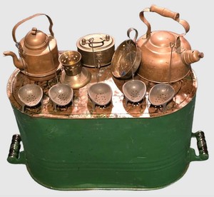 LL - Copper Wash Tub Brass Egg Cups & Teapots Mixed Lot