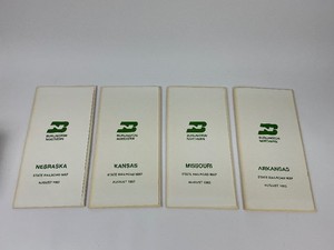 Four 1983 Burlington Northern State Railroad Maps - Nebraska, Kansas, Missouri, Arkansas