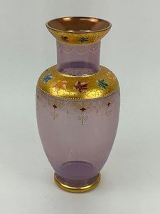 PinkPurple Czech Bohemian Enamel Gold Gilded Glass Vase