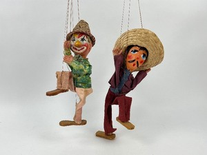 Two Vintage Mexican Folk Art Marionette Puppets