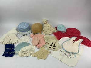 Vintage Clothing BabyToddler Knitted Bonnets, bibs, Mittens and Hats