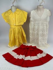 Vintage Clothing Girls Yellow Dress, Red Skirt, and Crocheted Tank Top Garment